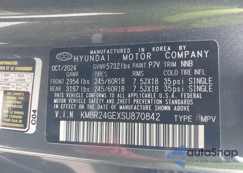 2025 Hyundai Palisade Sel z USA, uszkodzony, nr VIN KM8R24GEXSU870842